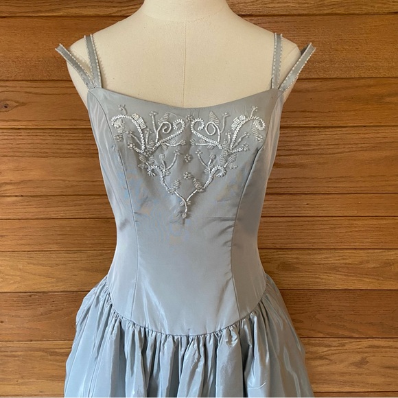 Mori Lee vintage 90s y2k silver ball gown quinceañera floral dress - Picture 2 of 8